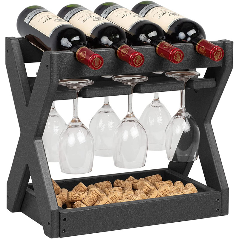 4 Bottle Tabletop Wine Bottle Rack in Black