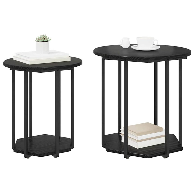  Side Table Set 2 Pcs Artisan Oak And Black 50 X 50 X 50.5 Cm, Black Oak