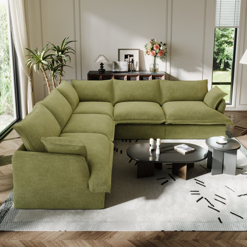Canapé modulaire en lin mélangé Linen Blend, canapé convertible rembourré Cloud, Mélange de lin vert