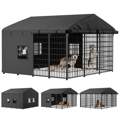 Housse d'extérieur pour chenil pour chien - Couverture complète pour cages pour chien, housse isolante pour chenil d'extérieur, avec fenêtre transparente, noir (à l'exception des chenils pour chien)