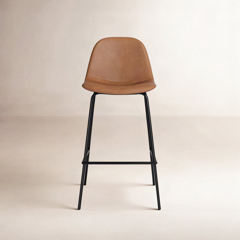 Tabouret de bar et de comptoir en cuir Kody, Tabouret de comptoir (siège d'une hauteur de 23,7, Cuir végétal brun clair