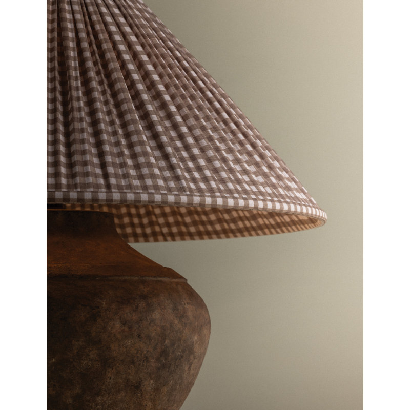 Calabria Table Lamp With Bloom Slate Shade, Gingham Brown Shade
