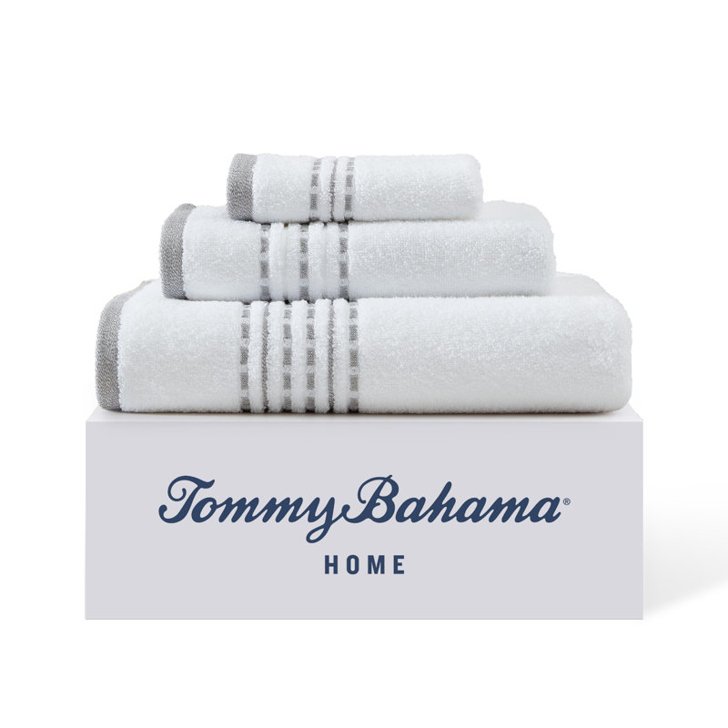 Cliff Side Cotton 3 Piece Towel Set, White/Gray