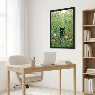 Chat dans un jardin de fleurs, reproduction d'art sur toile tendue sur toile, ensemble de 1