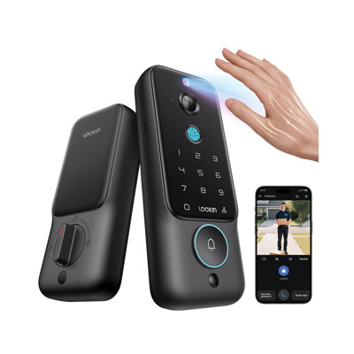Lockin Veno Plus Smart Lock with 2K 180° Security Camera & Video Doorbell, AI Local Storage, Palm Vein/Fingerprint Keyless Entry Door Lock, Smart Locks for Front Door Bulit in Wi-Fi, App Control