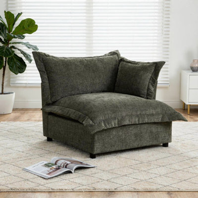 Plush Gray Upholstered Chenille Accent Chair with Oversized Cloud Cushions