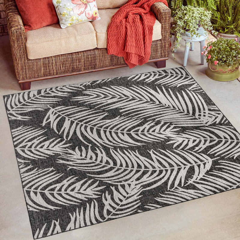 Tapis intérieur / extérieur gris anthracite / gris / ivoire Valletta, Carré 5 pi 3 po