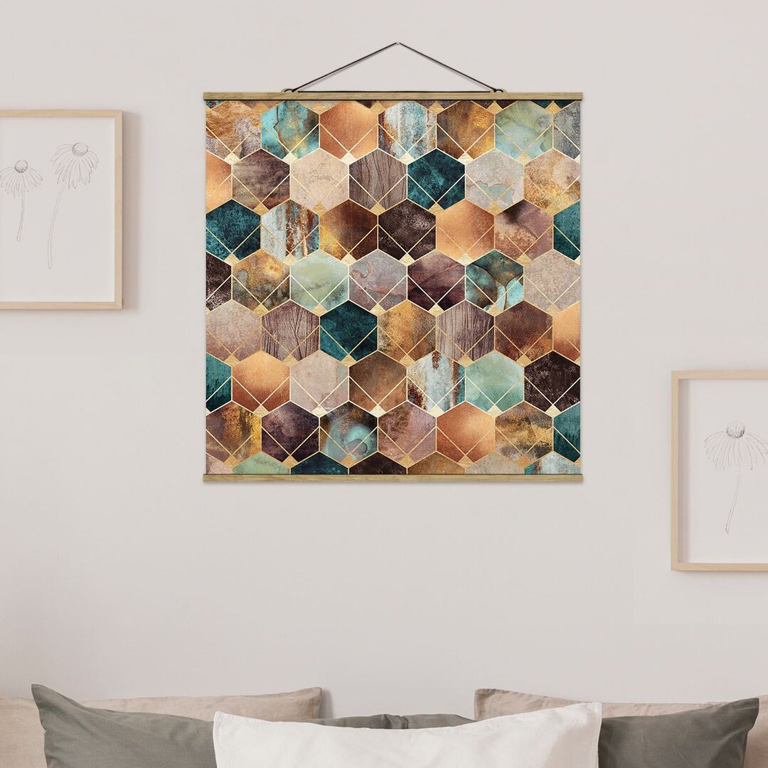 Grafikdruck Turquoise Geometry Golden von Elisabeth Fredriksson