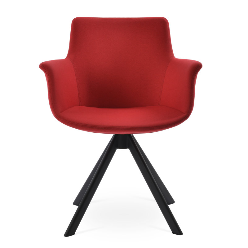 Bottega Fabric Solid Back Arm Chair, Black, Era Red