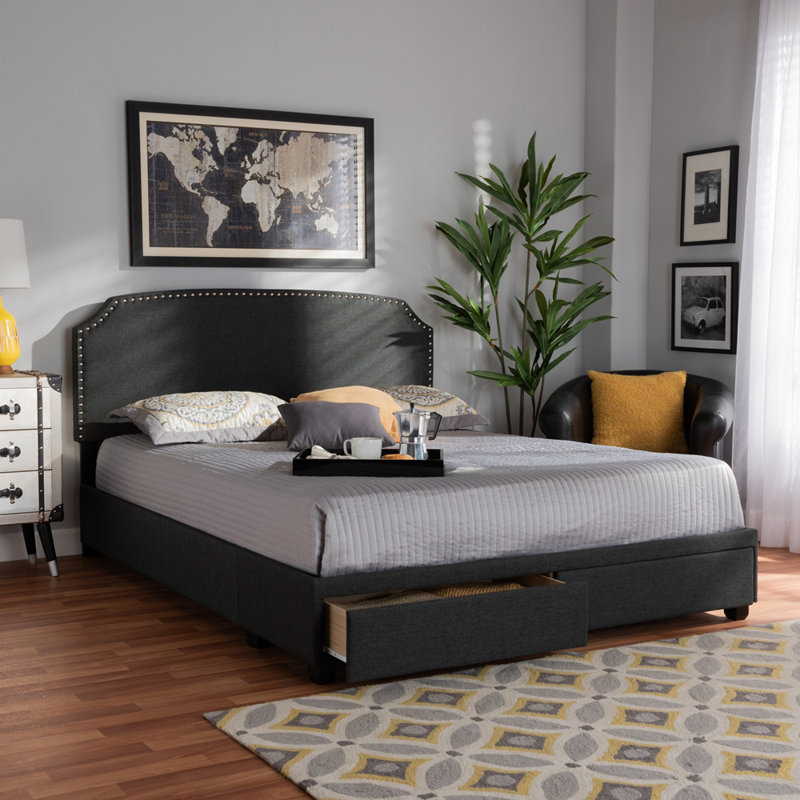 Evanne Dahle Upholstered Low Profile Storage Platform Bed, Queen, Dark Gray