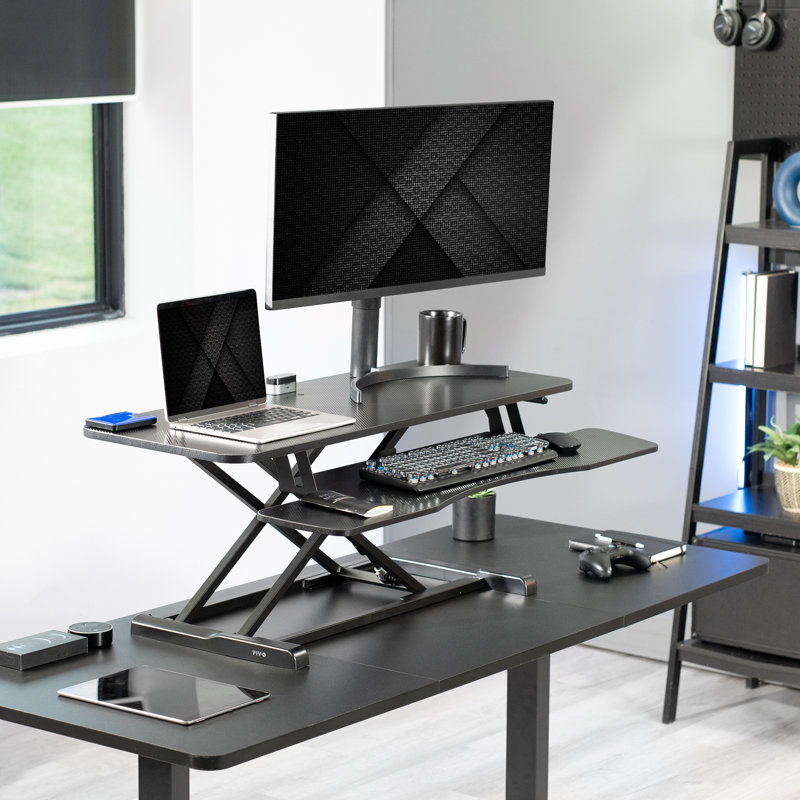 VIVO Height Adjustable Standing Desk Converter (DESK-V000K Series), 42", Black Carbon Fiber/Black