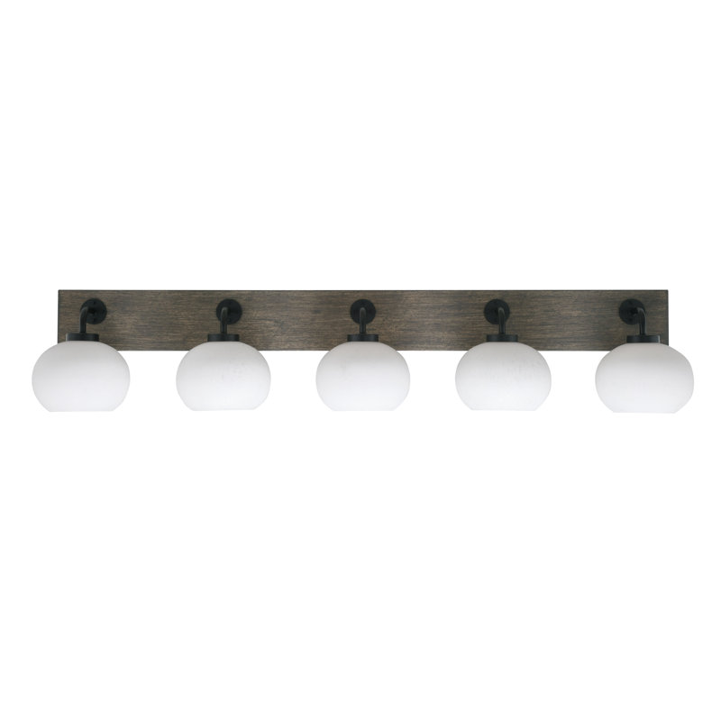 Oxbridge 5 Light Bath Bar Shown With 7" Glass, Transparent, Noir mat / gris vieilli