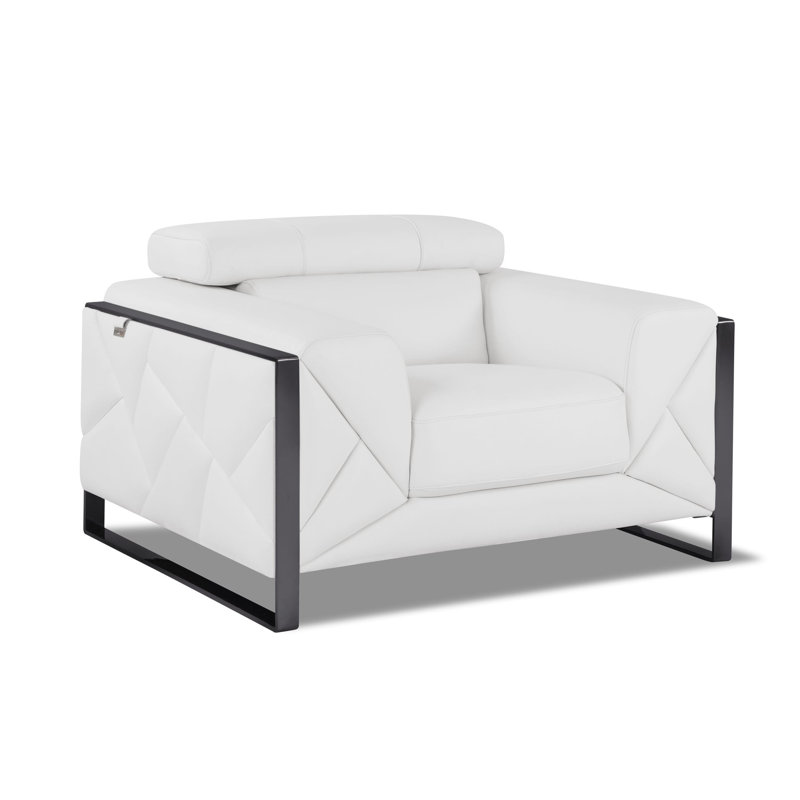 White Genuine Leather Chair with Adjustable Headrests, White