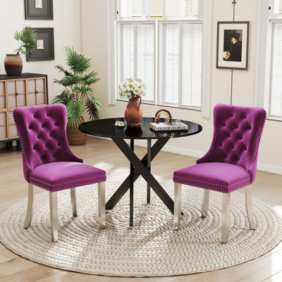 Round Wooden Dining Set with Tufted Dining Chair