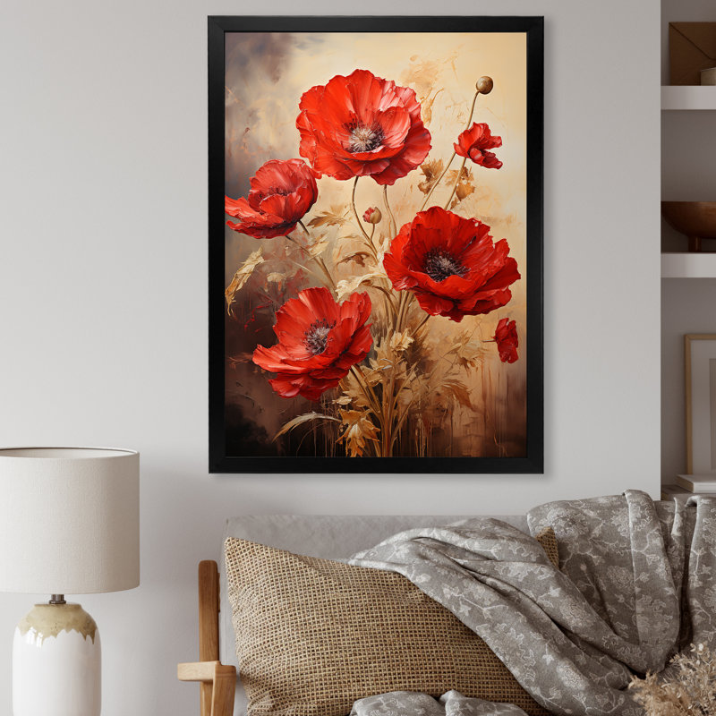 Poppies Scarlet Solitude I - Poppies, reproduction sur toile encadrée, H 20 po x l 12 po x P 1 po, Cadre simple noir