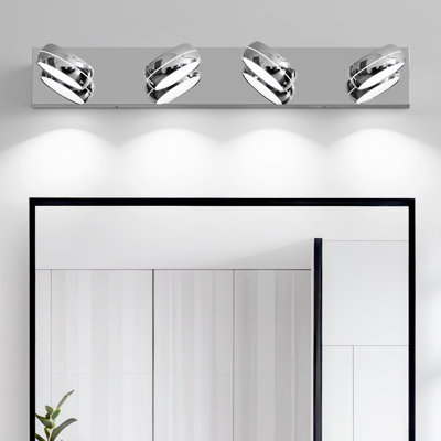 Bathroom Light Fixtures, 4-Light Chrome Modern Dimmable LED Vanity wall Light Over Mirror for Bedroom Living Room