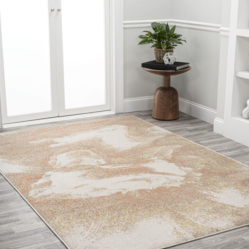 Coban Abstract Two-Tone Modern Orange/Beige/Cream Rug, Rectangle 3'11" x 6'