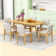 Ensemble de salle à manger avec table rectangulaire en bois et chaises rembourrées en lin