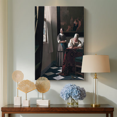 Dame écrivant une lettre avec sa femme de chambre - Toile tendue avec châssis par Jean Vermeer