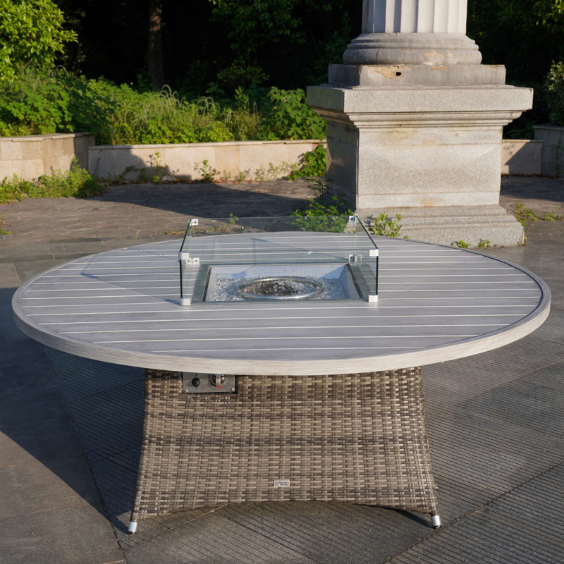 Siloam 27.56'' H x 71.66'' W Wicker Propane Outdoor Fire Pit Table with Lid, Gray
