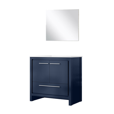 Meuble-lavabo blanc l 36 po x P 20 po, plateau en marbre de culture et miroir 28 po