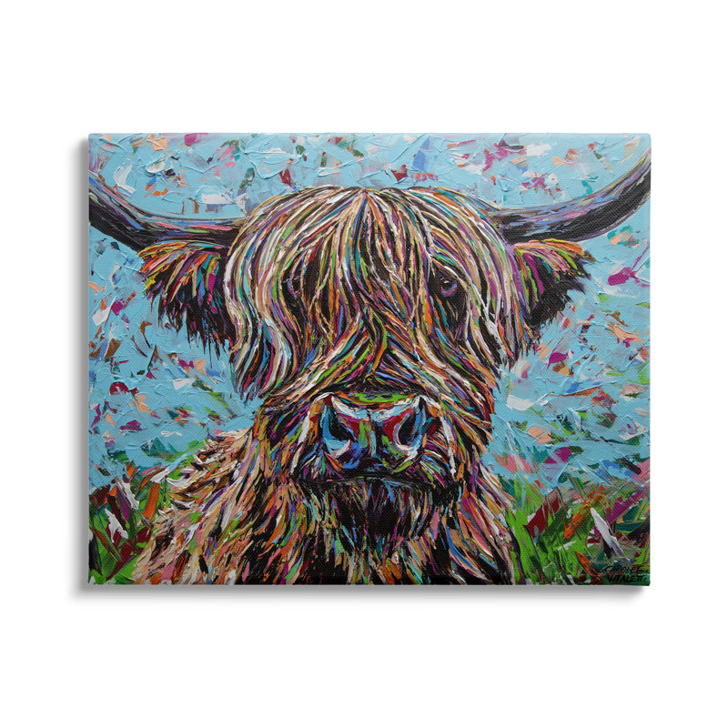 «Highland Clever Cow Layered Flecked Abstract Portrait» par Carolee Vitaletti, H 36 po x l 48 po x P 1,5 po