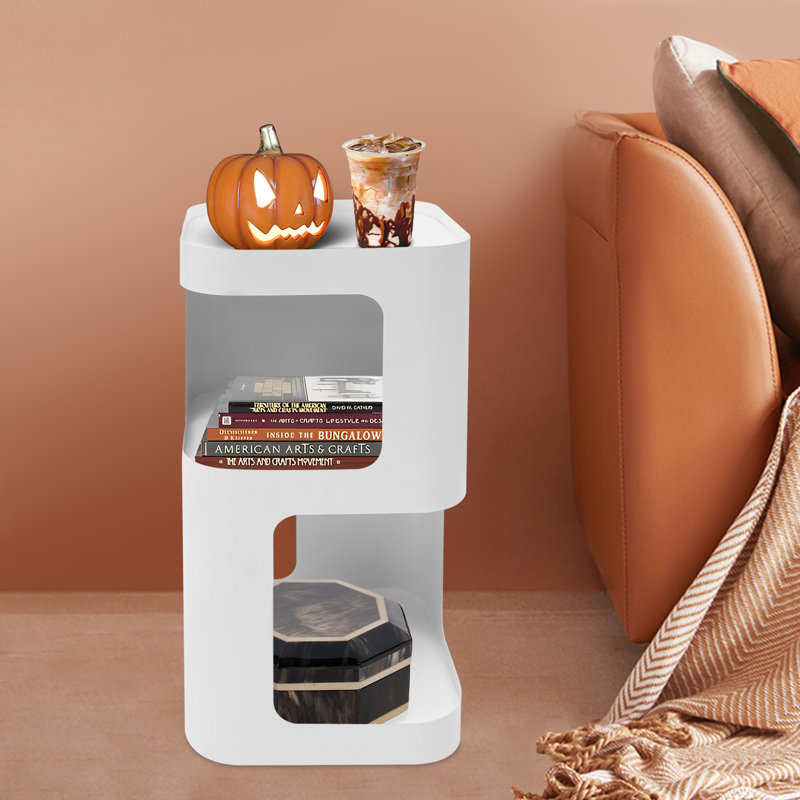 10.6*20.8In Modern Metal Storage Side Table For Small Space (Black/White), White