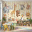 Circus Animals Wallpaper Kids Wallpaper Watercolor Illustration Wall Mural-2017885491-2017885501