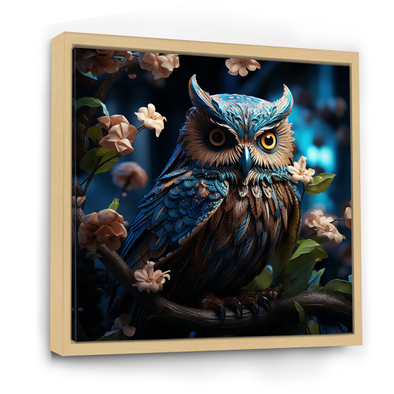 Blue Owls Moonlight Realm III sur toile, Cadre naturel flottant, H 36 po x l 36 po x P 1,5 po