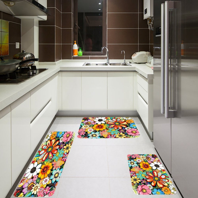 Watercolor Garden Bird 3 Pcs Kitchen Standing Mat for Floor, Soft Multicolor