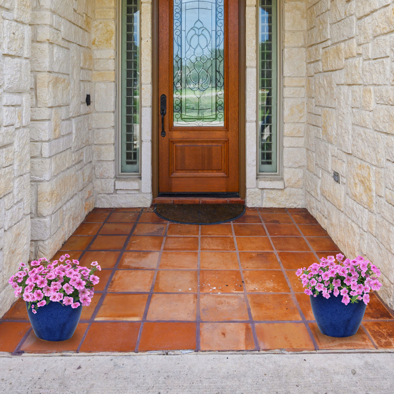 Pot de fleurs extérieur rond en céramique Atenea Francine, H 8 po x l 9 po x P 9 po, bleu