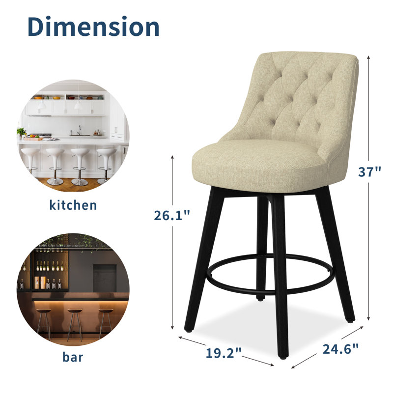 Malakeh Swivel Upholstered Counter Stool with Solid Wood Frame, Beige, Counter Stool (26.10" Seat Height)