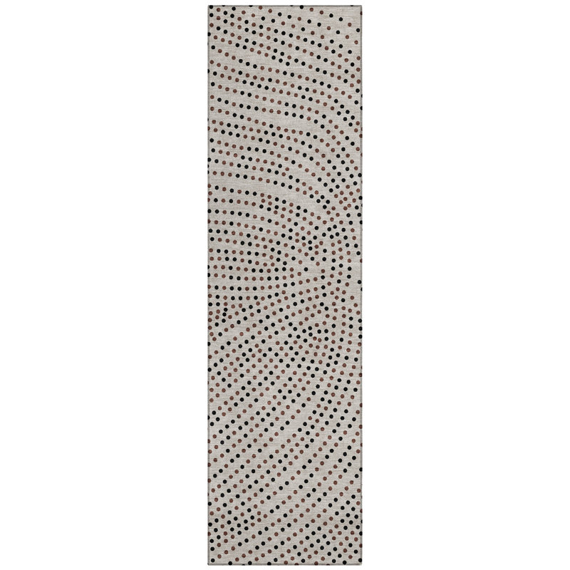 Taupe and Black Synthetic Flat Woven Washable Rug