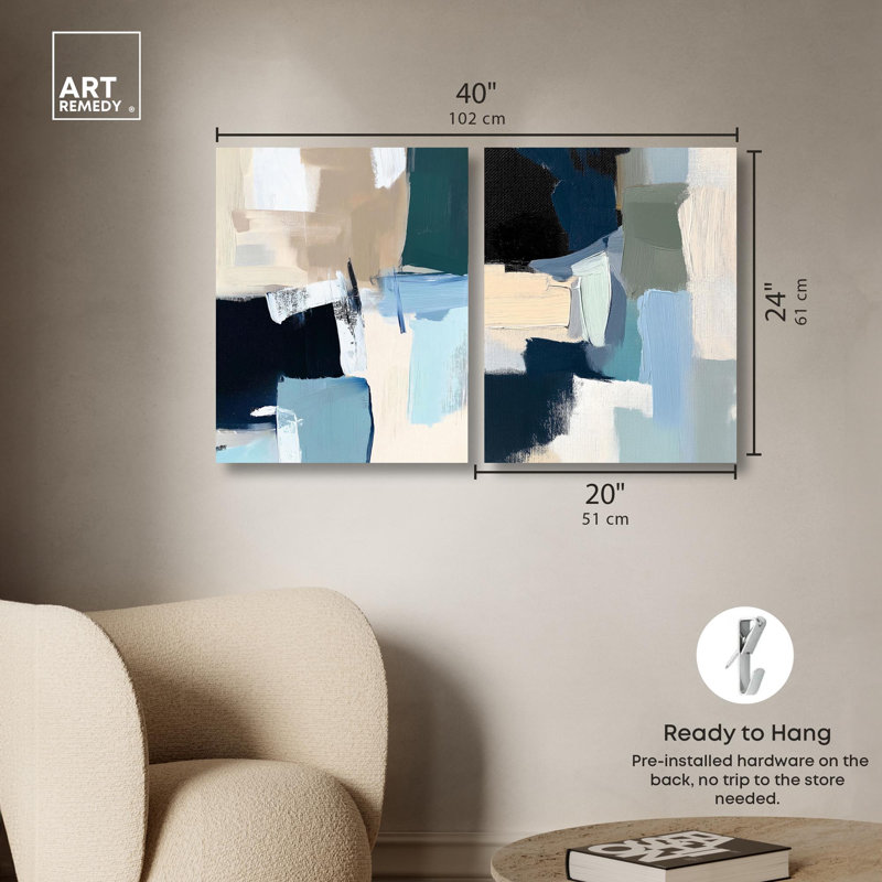 Seafoam set Canvas Set of 2 Coastal Abstract by , Toile tendue, H 24 po x l 20 po