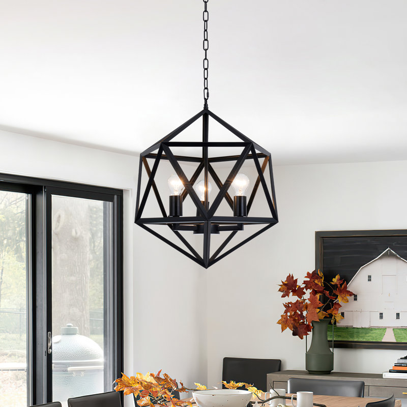 Lustre de couloir 3 lumières à intensité variable noir avec chaîne réglable