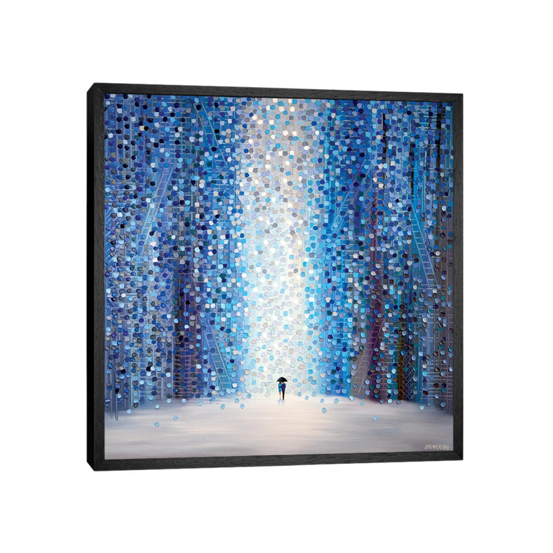 Under Umbrella With You In A Rainy Day by Ekaterina Ermilkina - Painting on Canvas, 45.72 cm H x 45.72 cm W, Black Framed