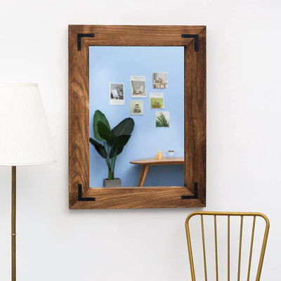 Rustic Wooden Framed Wall Mirror, Natural Wood Bathroom Vanity Mirror For Farmhouse Decor, Vertical Or Horizontal Hanging