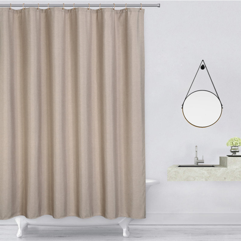 Luxury Robust Flax Linen-Look Shower Curtain for Stalls - 240GSM Waterproof Washable Fabric with Hooks - Form Resistant - Brown, 72x84 Inch