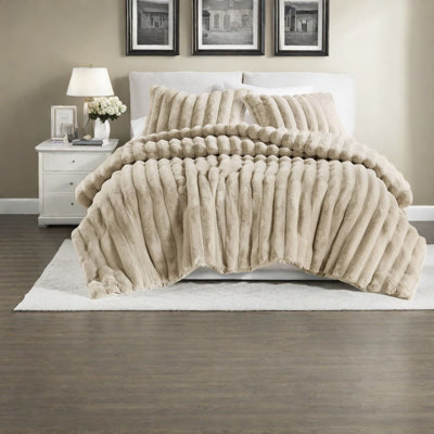 Ensembles de literie pour très grand lit en fausse fourrure ultra doux, taupe côtelé confort moderne
