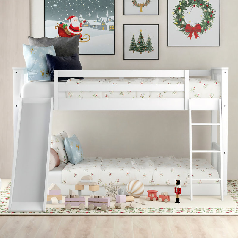 Multi-Size Bunk Bed (Twin-Over-Twin / Full-Over-Full) - Sturdy Pine Wood & Mdf Construction With Interchangeable Slide & Ladder Placement, Available In White & Gray