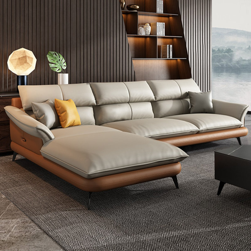 2 - Piece Upholstered Sectional, Khaki/Orange Top Grain Leather/Leather Match, Left Hand Facing
