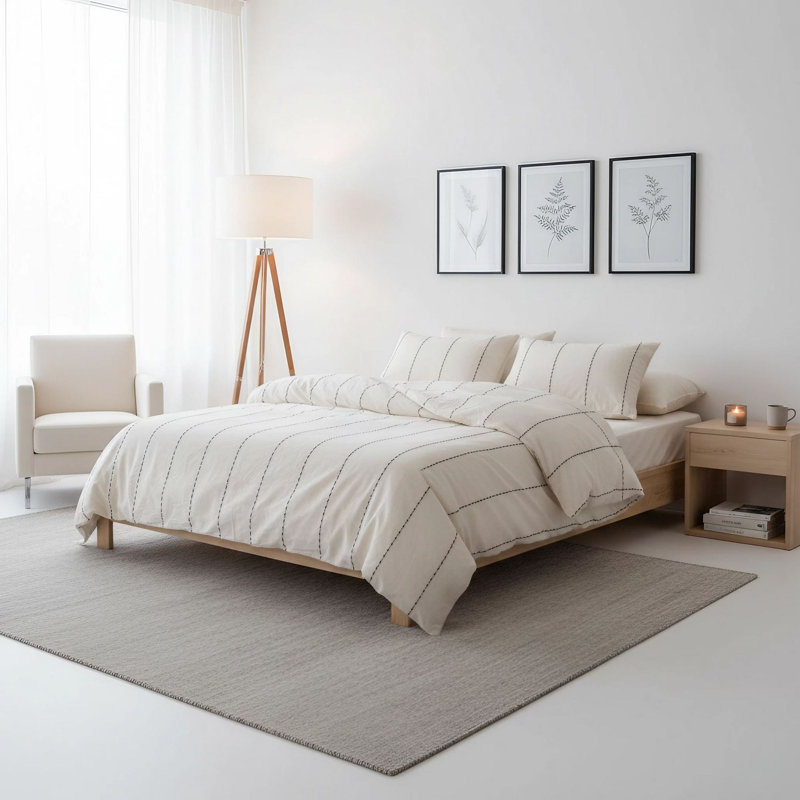 Ensemble de housse de couette, Crème/noir, Housse de couette pour lit simple + 1 taie d'oreil