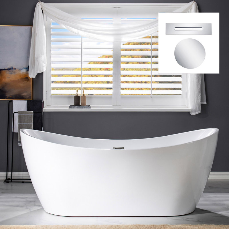 Vital 71'' x 31.5'' Soaking Acrylic Bathtub, White, Chrome
