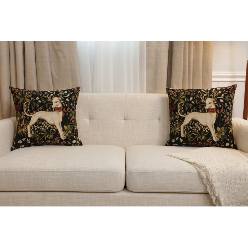 Medieval Hound Standing European Cushion Covers, Beige/Black/Green Hound 3