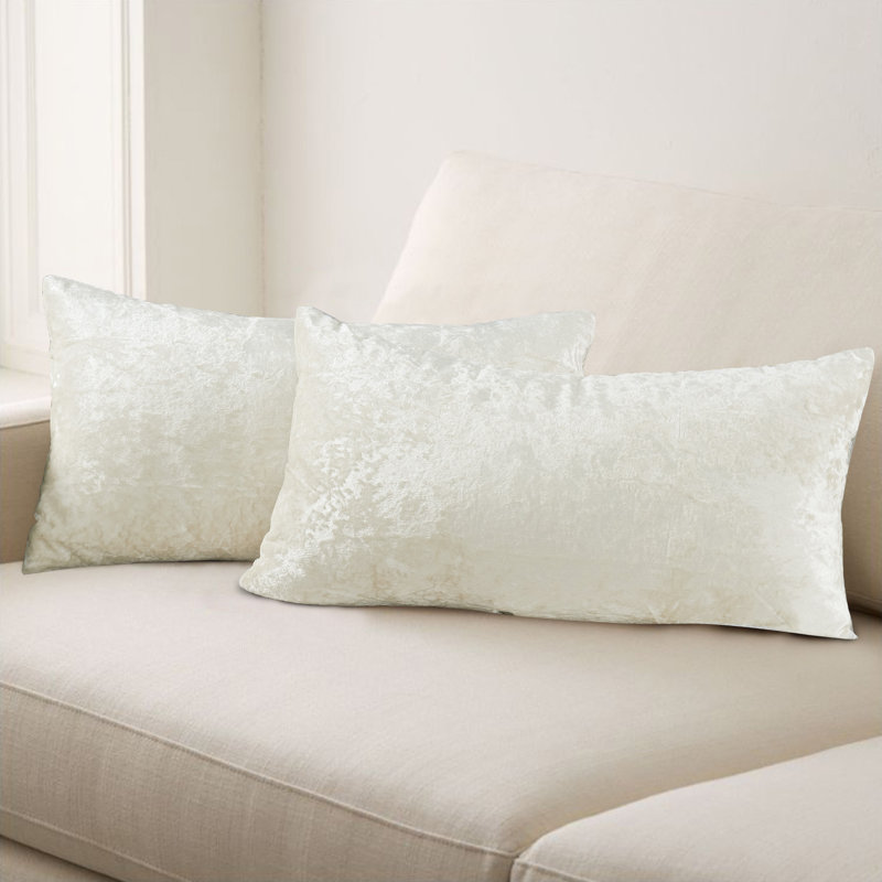 Crushed Velvet Lumbar Pillow Cover, Gardenia