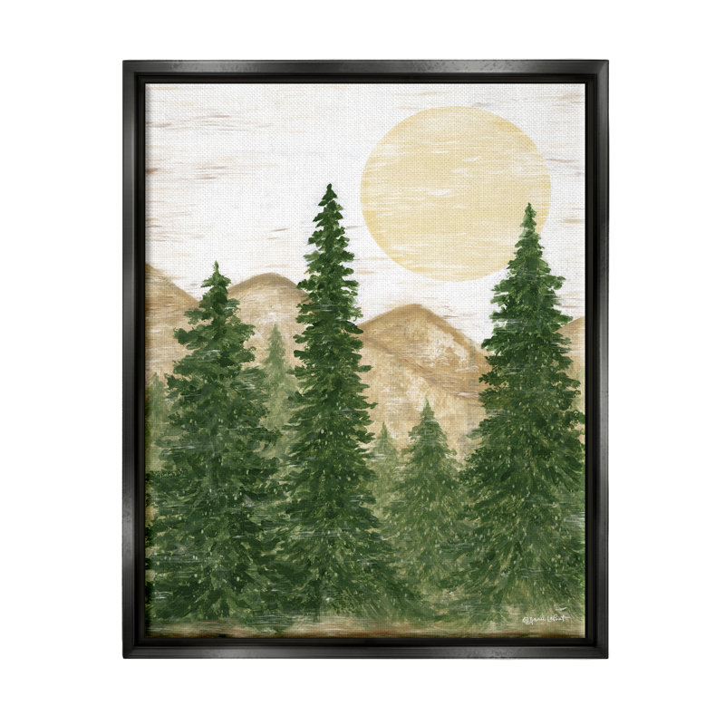 «Rustic Mountain Sun Forest Trees Floater», art mural par Annie Lapoint, Cadre flottant noir de jais
