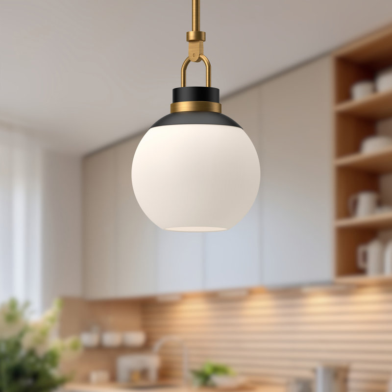 Luminaire suspendu en forme de globe à 1 lumière Copperfield, Doré vieilli, Opale