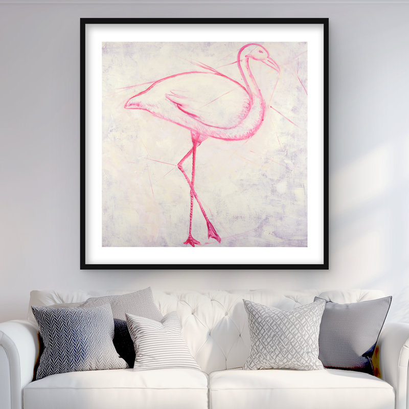 Flamant rose, croquis, reproduction encadrée pour décoration de salon, H 36 po x l 36 po, Noir