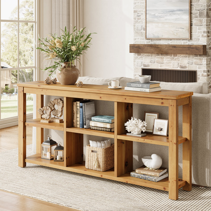 Console 63 pouces en bois massif avec 6 cubes de rangement