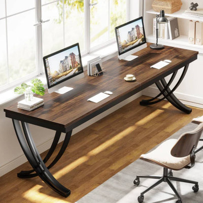 TribeSigns 78.74" Two Person Desk Industrial Double Computer Desk with Metal Frame